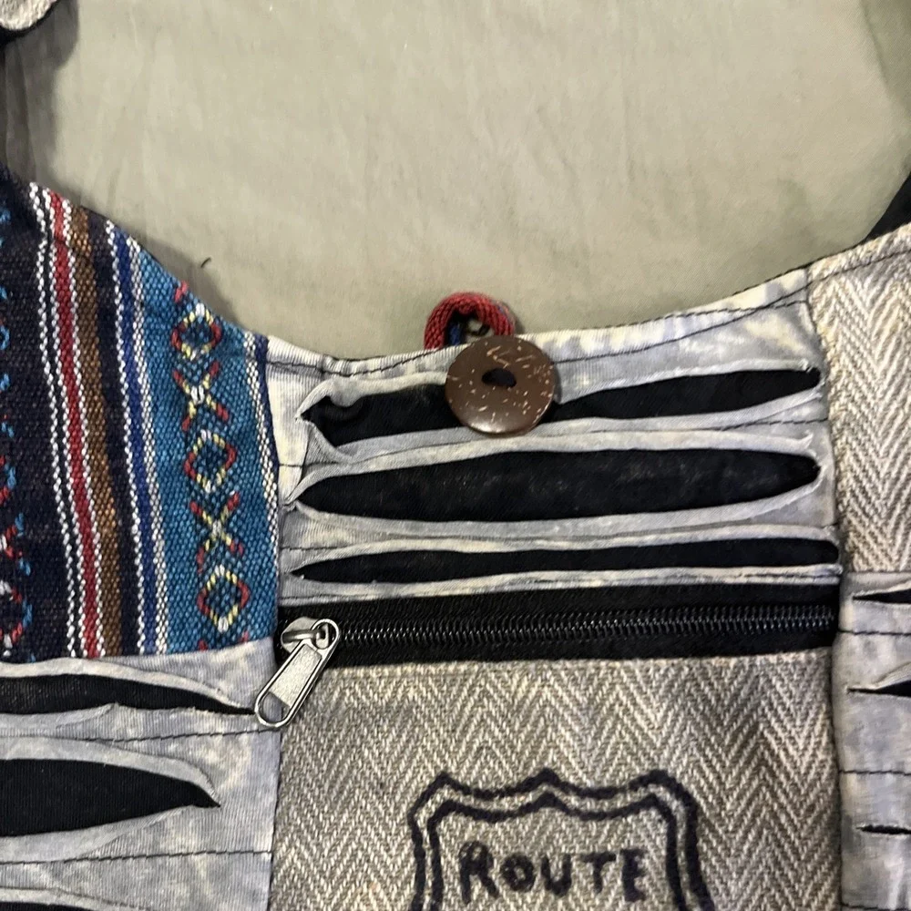 ROUTE 66  RISING INTER Boho  Bag FAIR TRADE Nepal THREE OUTSIDE POCKETS